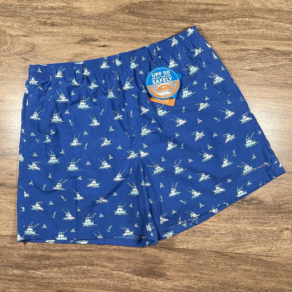 NWT Columbia PFG Men's‎ Large Blue Sailboat Nylon 6" Fishing Shorts